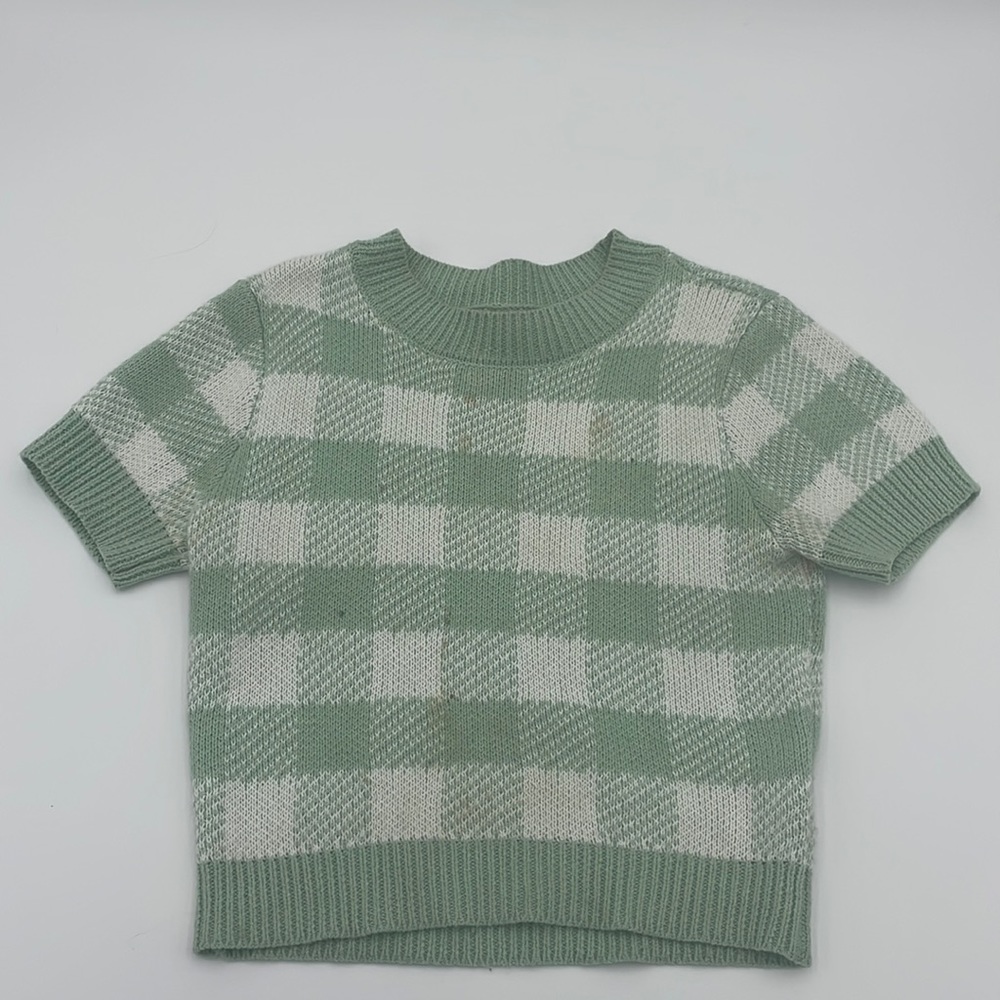 Aeropostale green and white knit short sleeve sweater